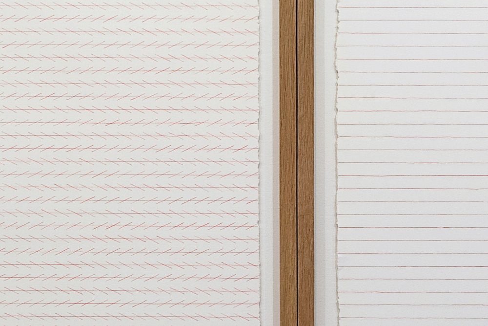 Zöllner’s Illusion & Agnes Martin’s lines. Detail, color pencil drawings (50 x 105 cm). 